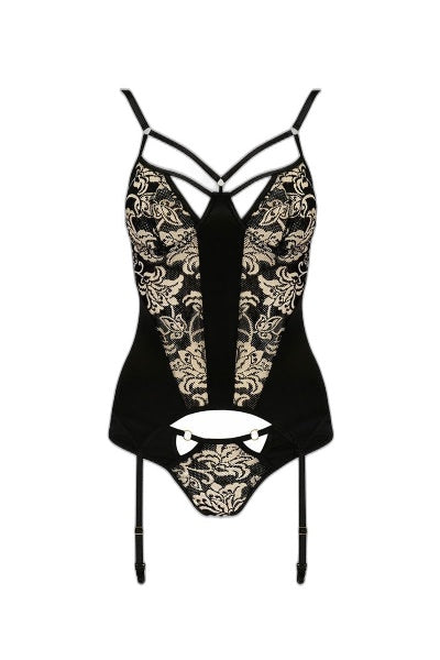 Guêpière Victoria Casmir - Dentelle Baroque & Satin Noir - 2