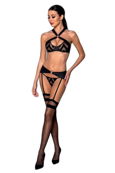 Ensemble Sexy Hima - Porte-jarretelles Faux Cuir & Tulle