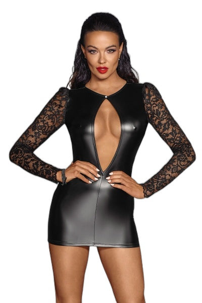 Mini robe wetlook et dentelle F253 – Séduction totale - 1