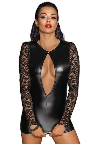 Mini robe wetlook et dentelle F253 – Séduction totale - 4 | Voyage Sensuel