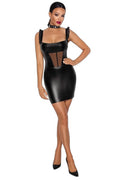Robe Courte Wetlook Noir Sexy – Tulle & Corset F257 - 3