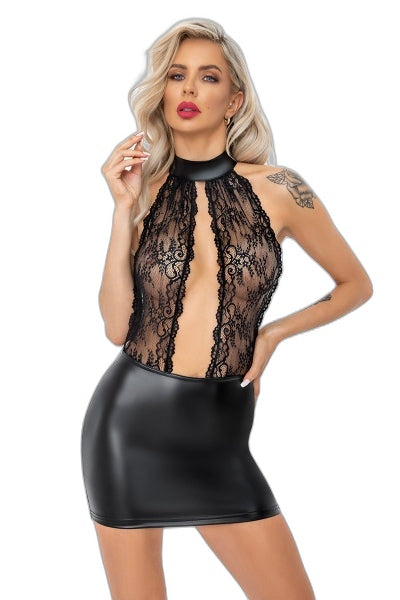 Robe Courte Wetlook Dentelle F279 – Séduction Fatale - 1 | Voyage Sensuel