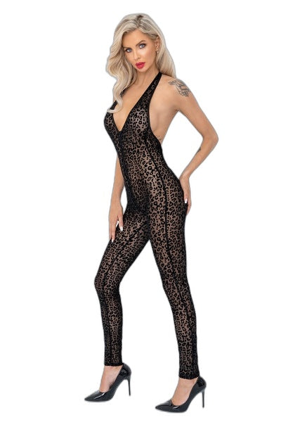 Combinaison Dos Nu Tulle Léopard – Noir HandMade