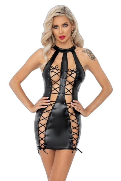 Robe Fendue Lacée Powerwetlook F291 | Noir HandMade - 1 | Voyage Sensuel