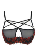 Soutien-gorge dentelle noir brodé rouge Axami V-10021 - 4