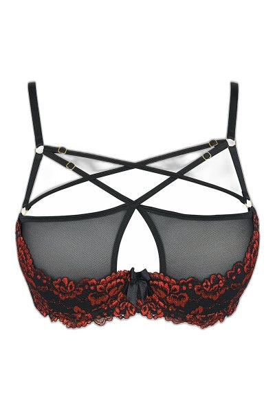 Soutien-gorge dentelle noir brodé rouge Axami V-10021 - 4 | Voyage Sensuel