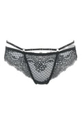 String noir V-10098 Axami : dentelle fleuri et double ceinture - 4
