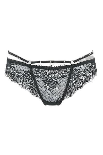 String noir V-10098 Axami : dentelle fleuri et double ceinture - 4