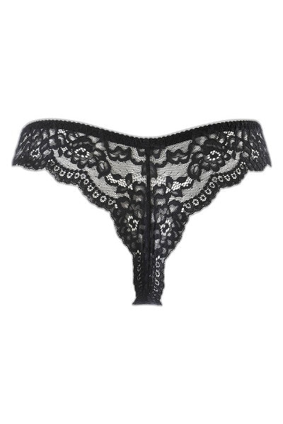String brésilien noir V-10515 - Dentelle & tulle brodé Axami - 3 | Voyage Sensuel