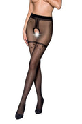 Collants ouverts 20 deniers - Jarretière cœurs noirs - 1