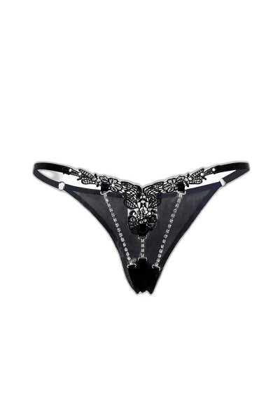 String Ouvert Noir à Strass Paris Hollywood
