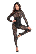 Combinaison Corset Enigma Dentelle & Wetlook Noir - 1