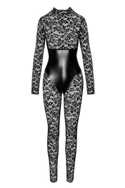 Combinaison Corset Enigma Dentelle & Wetlook Noir - 2