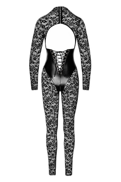 Combinaison Corset Enigma Dentelle & Wetlook Noir - 3