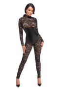 Combinaison Corset Enigma Dentelle & Wetlook Noir - 4