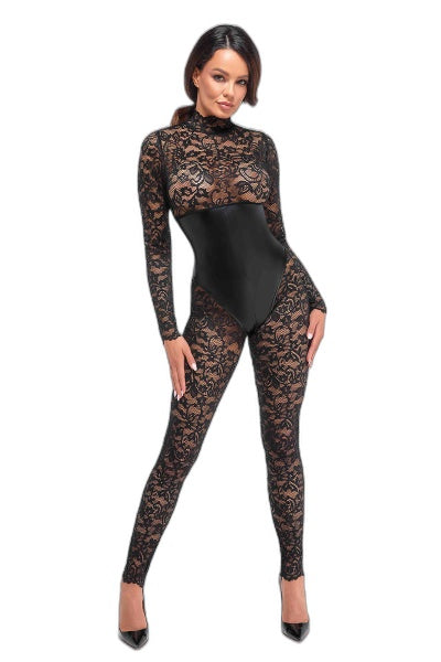 Combinaison Corset Enigma Dentelle & Wetlook Noir - 4 | Voyage Sensuel
