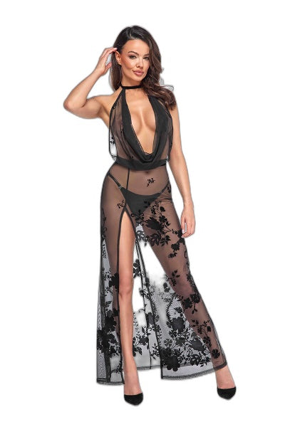 Robe longue dos nu Divinity – Tulle floqué séduction