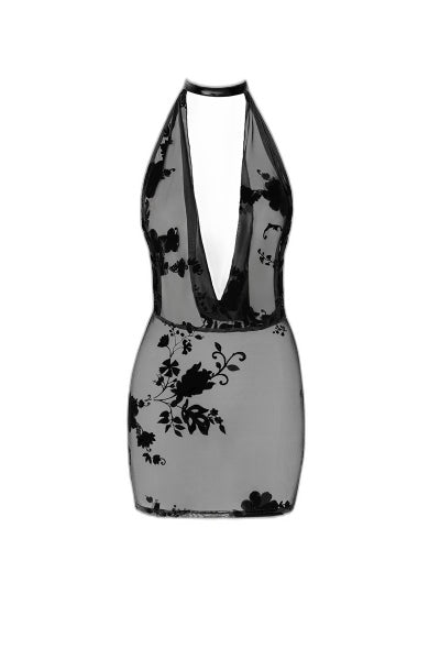 Mini robe dos nu tulle floqué Mythos F313 | Noir HandMade - 4 | Voyage Sensuel