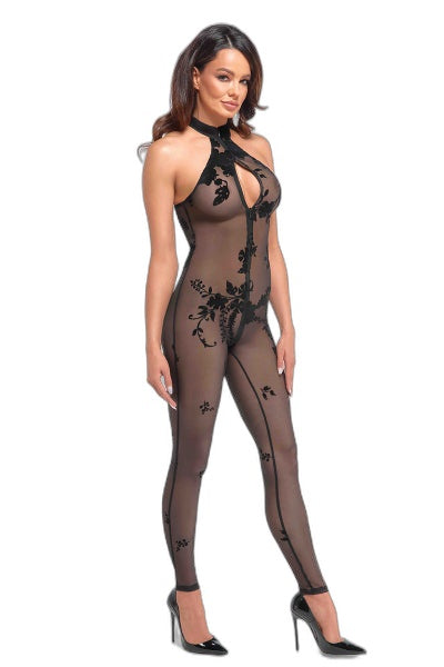 Combinaison sexy en tulle transparent – Noir – Noir