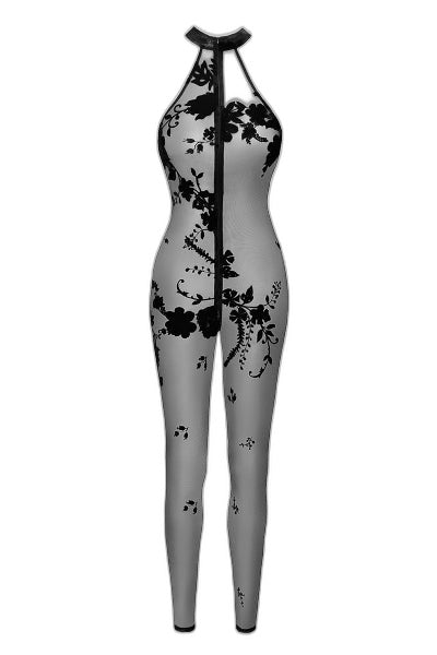 Combinaison Zippée Ego F315 Tulle Floqué Noir - 4 | Voyage Sensuel