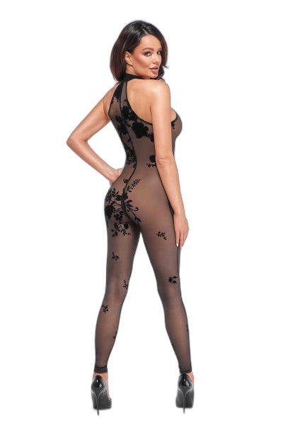 Combinaison Zippée Ego F315 Tulle Floqué Noir - 5 | Voyage Sensuel