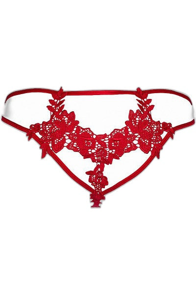 String Axami V-8868 : Tulle et Broderie Rouge Séduction - 3 | Voyage Sensuel