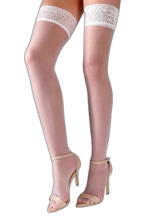 Bas autofixants blanc satiné – Cotelli Legwear - 1