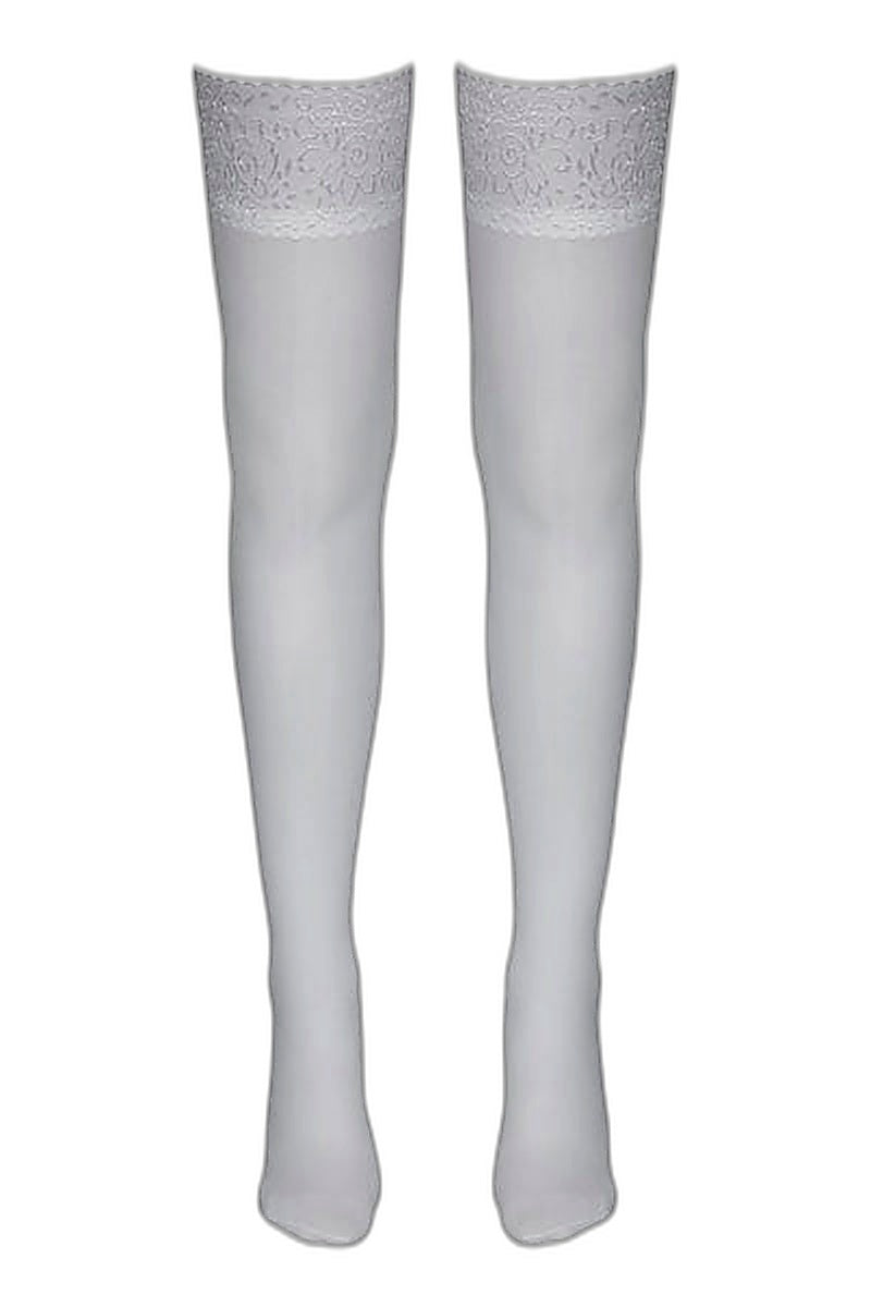 Bas autofixants blanc satiné – Cotelli Legwear - 2