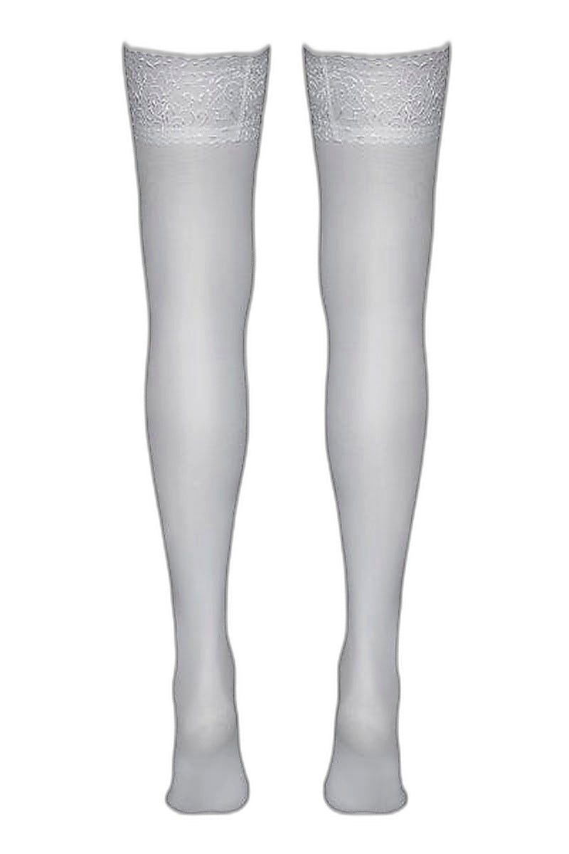 Bas autofixants blanc satiné – Cotelli Legwear - 4 | Voyage Sensuel