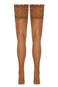 Bas autofixants dentelle beige - Jarretière 14cm Cotelli - 4