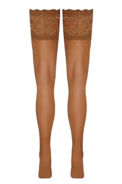 Bas autofixants dentelle beige - Jarretière 14cm Cotelli - 4 | Voyage Sensuel