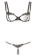 Ensemble Dentelle String Ouvert Seins Nus Noir - 2