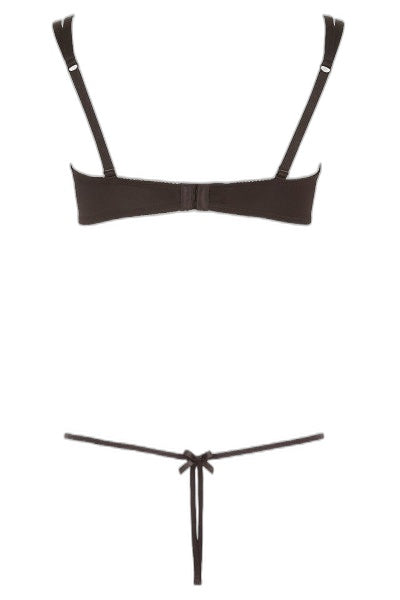 Ensemble Dentelle String Ouvert Seins Nus Noir - 4