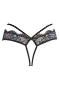 String Dentelle Noir Brodé Bleu & Or - Axami - 3