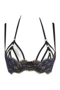 Soutien-gorge Dentelle Noir Axami - Broderies Or et Bleu - 4