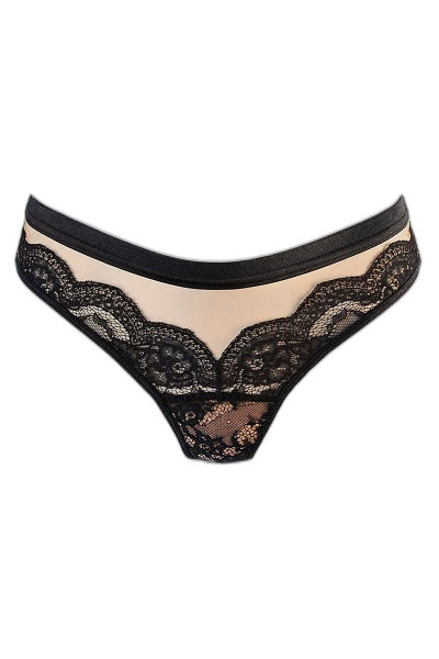 String Tulle et Dentelle Noir Axami - Séduction Bicolore