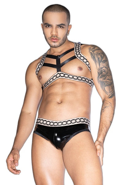 Ensemble Sexy Deux Pièces Noir Blanc - Harnais & Boxer - 1