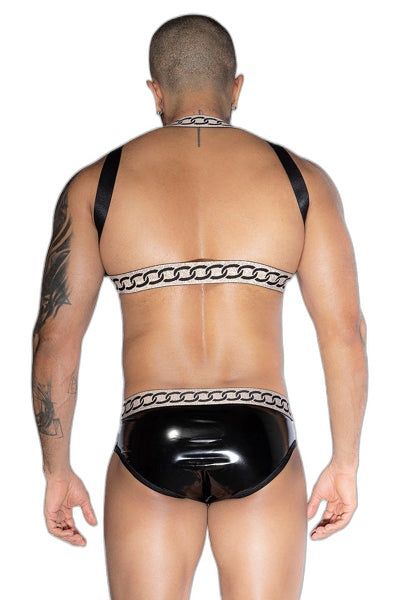 Ensemble Sexy Deux Pièces Noir Blanc - Harnais & Boxer - 2 | Voyage Sensuel