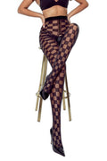 Collants ouverts noirs 20 deniers - Motif damier séduction - 2