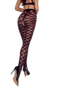Collants ouverts noirs 20 deniers - Motif damier séduction - 3