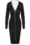 Robe Noire Midi Cotelli Party – Zip Doré Séduction - 2