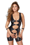 Ensemble BDSM Noir Cotelli - Porte-jarretelles & String Ouvert - 1