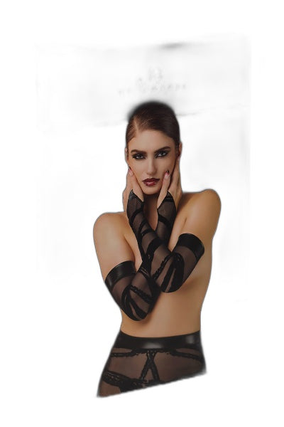 Gants longs floqués Bondesque F361 - Noir HandMade - 2 | Voyage Sensuel