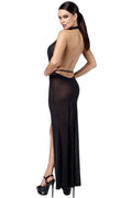 Robe Longue Fendue Onyx F373 - Tulle Argenté & Strass - 5