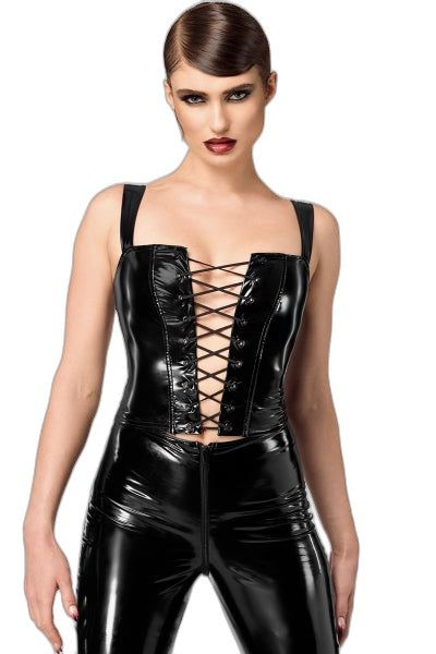 Corset Vinyle Noir Dominae F379 - Séduction Audacieuse - 1 | Voyage Sensuel