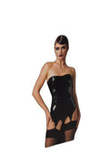 Corset Porte-Jarretelle Vinyle Noir Handmade F381 - 3