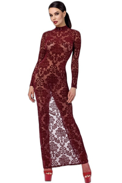 Robe Fendue Tulle Floqué Noir Handmade – Séduction Intemporelle - 1 | Voyage Sensuel