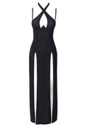 Robe longue noire argentée décolleté plongeant Cottelli - 2