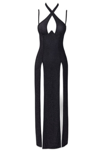 Robe longue noire argentée décolleté plongeant Cottelli - 2 | Voyage Sensuel