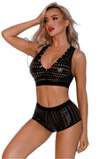 Ensemble Top et Shorty noir ajouré – Séduction moderne - 2